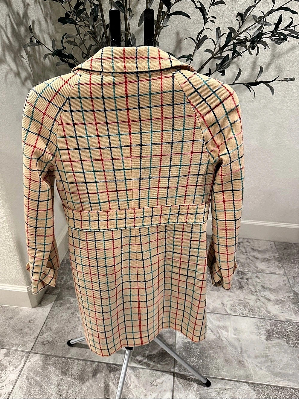 Marc Jacobs Plaid Trench Coat in Beige & Blue Size Small (Size 4/6) Like New - Picture 3 of 5
